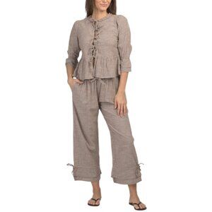 SAATVIK 2pc Tie Front Top And Drawstring Pants Lounge Set